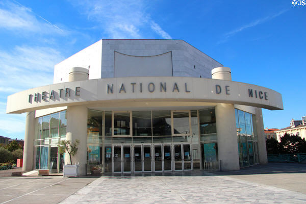 National Theater of Nice (1989) sharing Place Yves Klein with Musée d'Art moderne et d'Art Contemporain. Nice, France.