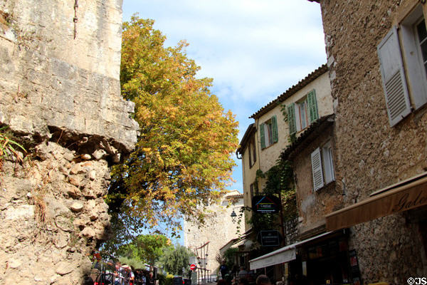 Residences along narrow street. St Paul de Vence, France.