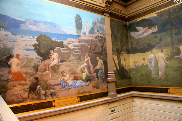 Classical murals around staircase at Musée des Beaux-Arts de Lyon. Lyon, France.