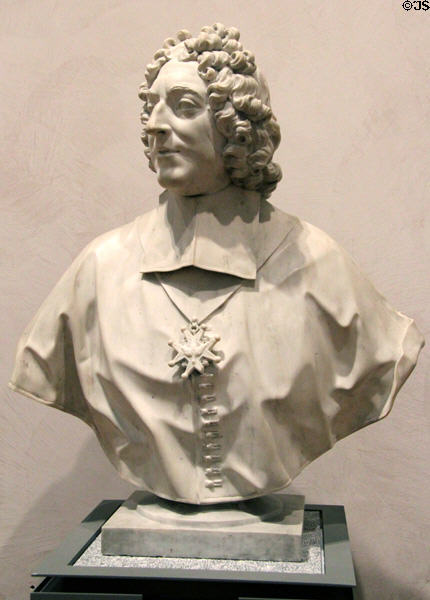 Marble bust of François-Paul de Neuville de Villeroy, Archbishop of Lyon (1723) by Guillaume I Coustou at Beaux-Arts Museum. Lyon, France.