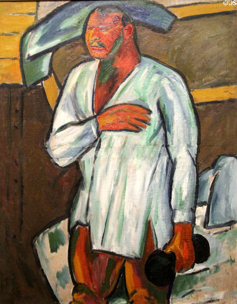 Portrait of athlete Vladimir Bourliouk (1910) by Michel Larionov at Beaux-Arts Museum. Lyon, France.