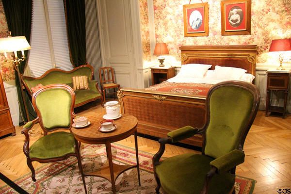 Upstairs master bedroom at Lumière Museum. Lyon, France.