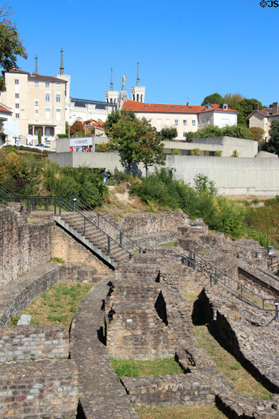 Gallo Roman Theatre of Lugdunum with Gallo Roman Museum beyond. Lyon, France.