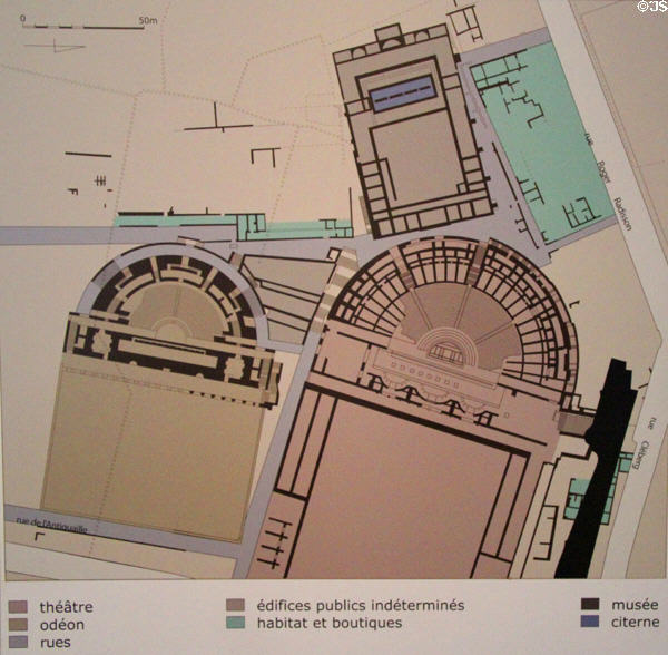 Plan of 2,000 year-old Theatre & Odeon at Gallo Roman Museum. Lyon, France.