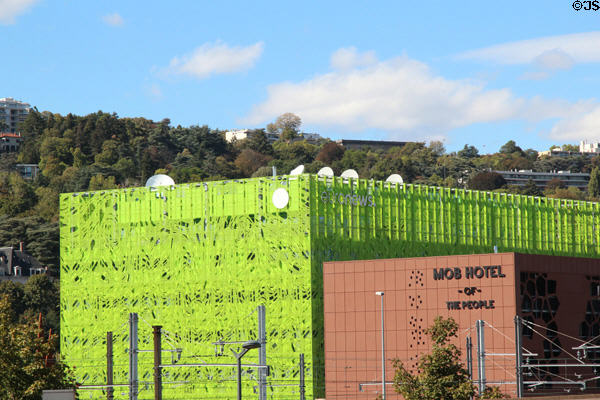 Euronews building & Mob Hotel in Confluence district. Lyon, France.