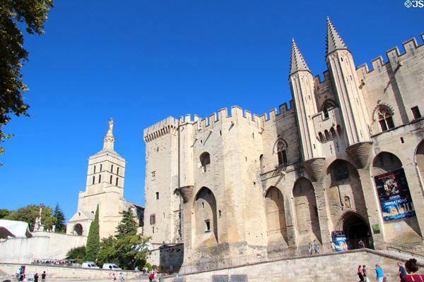 Papal Palace with Avignon Cathedral beyond. Avignon, France.