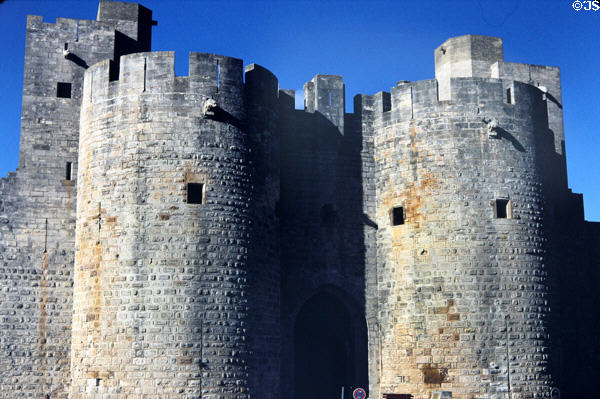 Aigues-Mortes eastern city gate of Port de la Reine. Aigues-Mortes, France.