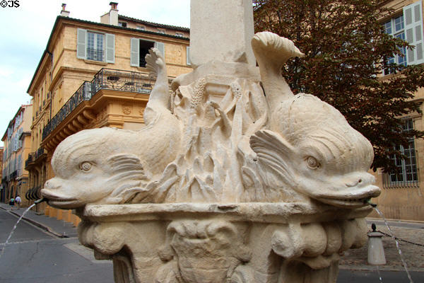Detail of fountain of four dolphins (1667) by Jean-Claude Rambot on Place des Quatre Dauphins. Aix-en-Provence, France.