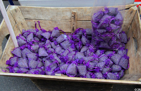Lavender sachets at city hall square market. Aix-en-Provence, France.