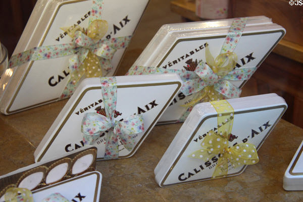 Calissons d'Aix of candied fruit & ground almonds topped with icing at market. Aix-en-Provence, France.