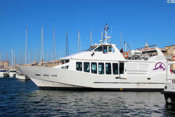Tour boat at Marseille harbor. Marseille, France.