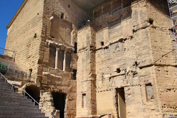 Stonework surrounding stage of Roman Theatre of Orange. Orange, France.