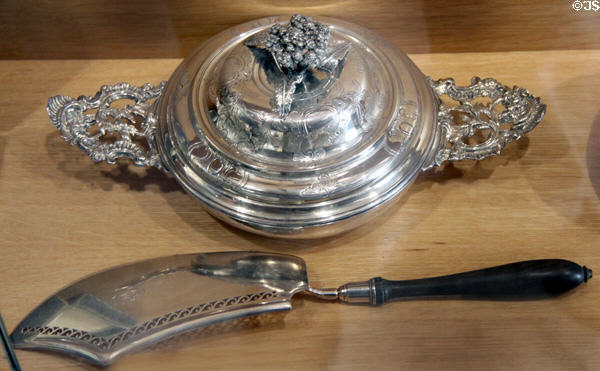 Silver table serving objects at Orange museum of art & history. Orange, France.
