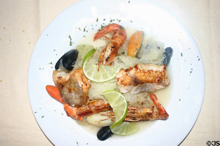 Seafood dinner at restaurant in Gosier. Gosier, Guadeloupe.