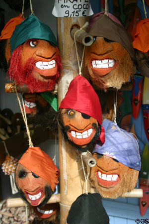 Coconut pirate heads at Sainte-Anne Centre Artisanale. Sainte-Anne, Guadeloupe.