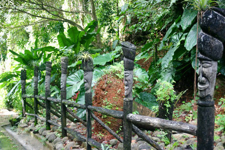 Totem heads at Domaine de Valmbreuse botanical gardens. Guadeloupe.