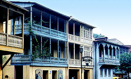 Multicolored balconies of Tbilisi. Georgia.