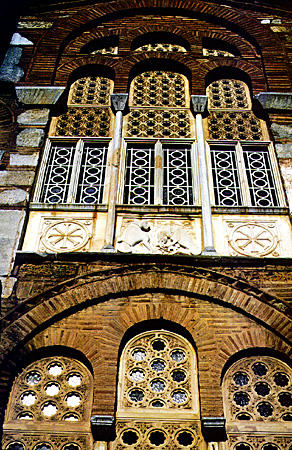 Katholikon windows in Ossios Loukas. Greece.