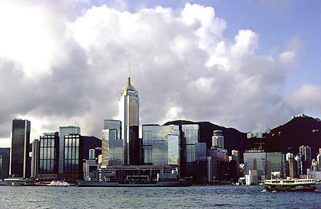 Highrises on skyline of Hong Kong seen from Kowloon. Hong Kong.