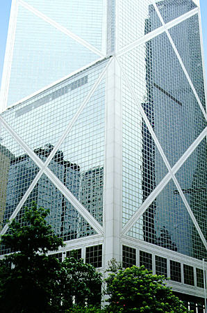 Reflective highrise in Honk Kong. Hong Kong.