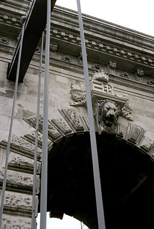 Arch of Chain Bridge in Budapest. Hungary.