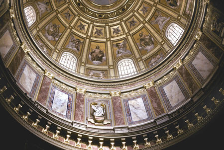Dome interior of St Stephen's Basilica, Budapest. Hungary.