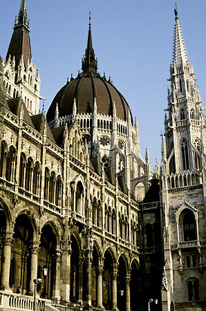 Detail of Parliament (Országház) (1885-1902) by architect Imre Steindl in Budapest. Hungary.