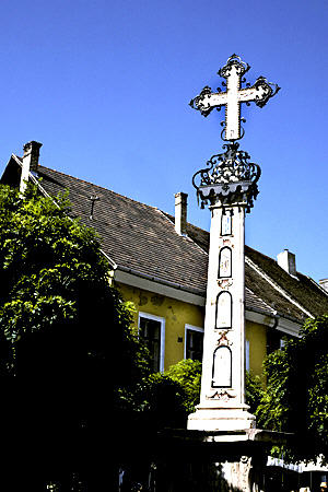 Main square & monument of thanks for being spared from the plague in Szentendre. Hungary.