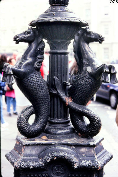 Seahorse lamp stand base near Bank of Ireland. Dublin, Ireland.