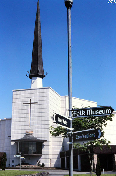 Directions signs for crowds at Knock Shrine. Ireland.