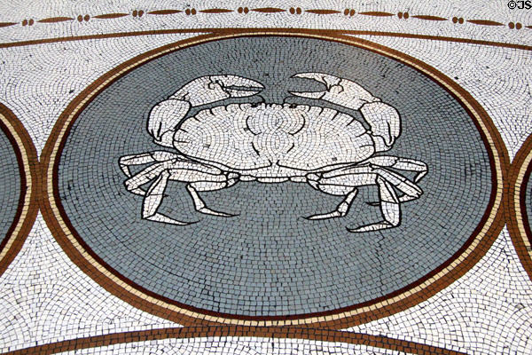 Entrance hall mosaic floor for star sign of crab at National Museum of Ireland Archaeology. Dublin, Ireland.