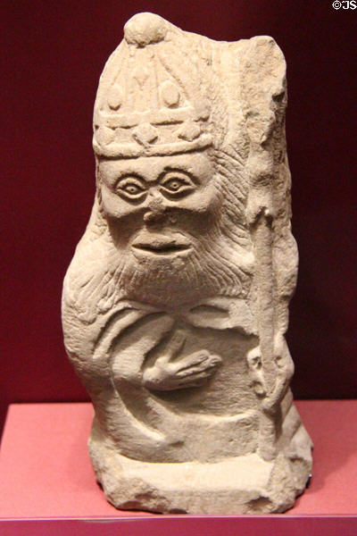 Figure of a bishop (15thC) from St Patrick's cathedral, Dublin at National Museum of Ireland Archaeology. Dublin, Ireland.