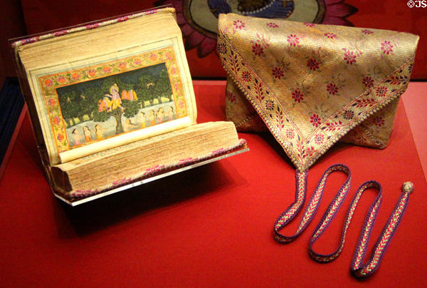 Book illustration of Krishna stealing clothes of gopis from the Mahabbarata (19thC) from India at Chester Beatty Library. Dublin, Ireland.