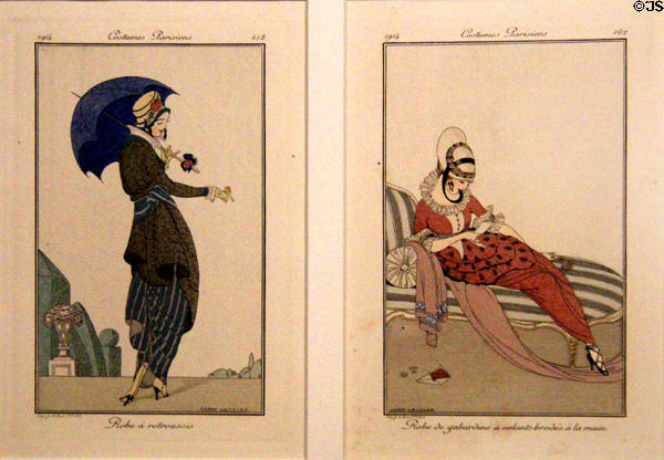 Engraved & hand colored Parisian fashion plates (1914) by Gerda Wegener for Journal des Dames et des Modes at Chester Beatty Library. Dublin, Ireland.