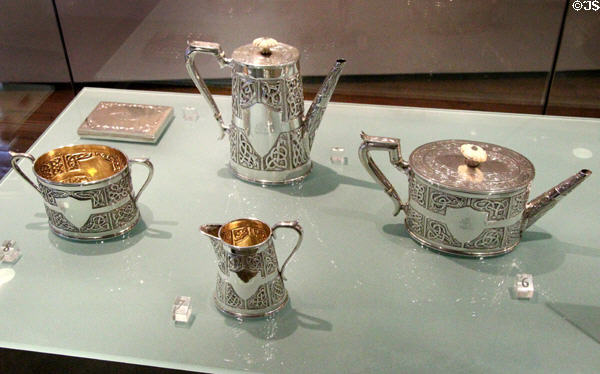 Celtic revival coffee & tea service (1874-5) by John Smith of Dublin at National Museum Decorative Arts & History. Dublin, Ireland.