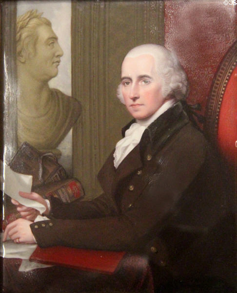 Artist Benjamin West enamel portrait on copper (1801) by Henry Bone at National Gallery of Ireland. Dublin, Ireland.
