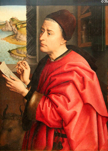 St Luke Portraying the Virgin painting (early 16thC) after Rogier van de Weyden at National Gallery of Ireland. Dublin, Ireland.