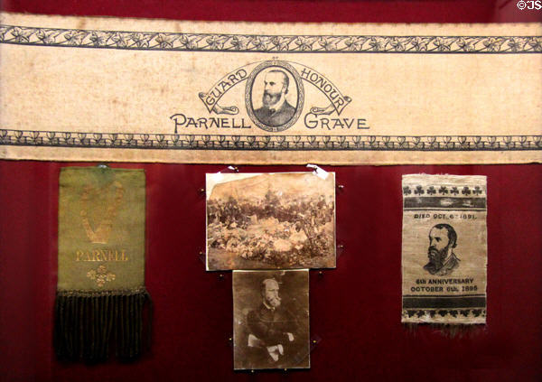 Irish nationalist politician Charles Stewart Parnell (1846-91) funeral memorabilia & armband former prisoner at Kilmainham Gaol Museum. Dublin, Ireland.
