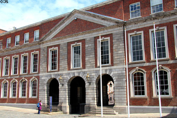 Gate from Upper Castle Yard to Lower Castle Yard at Dublin Castle. Dublin, Ireland.