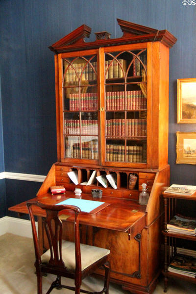 Antique drop front desk with bookcase at Emo Court. Ireland.