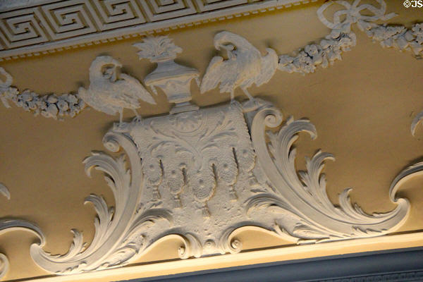 Detail of decorated baroque stucco ceiling prob. by plasterer known as St Peter's Stuccodore in dining room at Russborough House. Ireland.