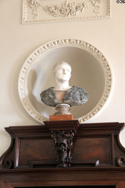 Bust of Roman emperor Trajan in round niche above door in entrance hall at Russborough House. Ireland.