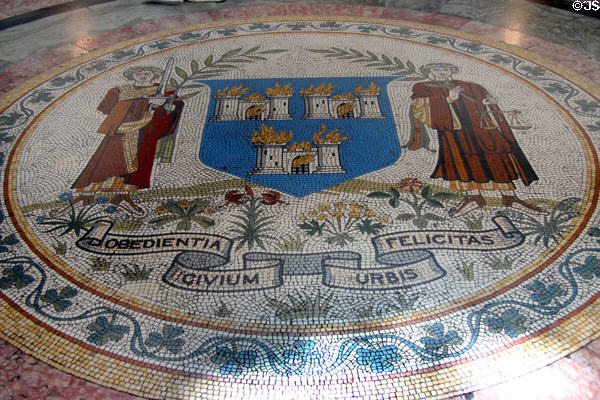 Mosaic tile floor city seal at Dublin City Hall. Dublin, Ireland.