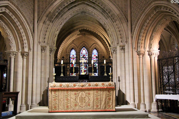 High Alter beneath Gothic arches at Christ Church Cathedral. Dublin, Ireland.