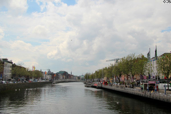 River Liffey seen from O'Connell Street bridge. Dublin, Ireland.