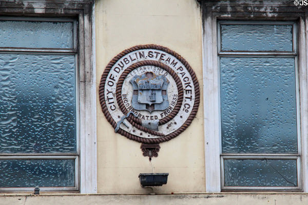Sign for City of Dublin Steam Packet Co. (1833) on Eden Quay. Dublin, Ireland.