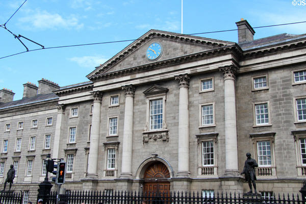 Front Gate of Trinity College with clock over portal. Dublin, Ireland.