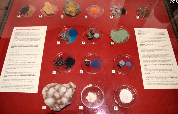 Display of Medieval pigments in Book of Kells exposition at Old Trinity Library. Dublin, Ireland.
