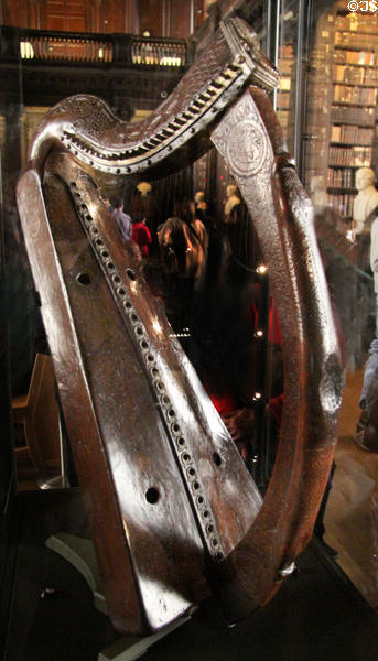 Brian Boru Harp (dates from later middle ages, not King as old as King Boru's death in 1014) at Old Trinity Library. Dublin, Ireland.