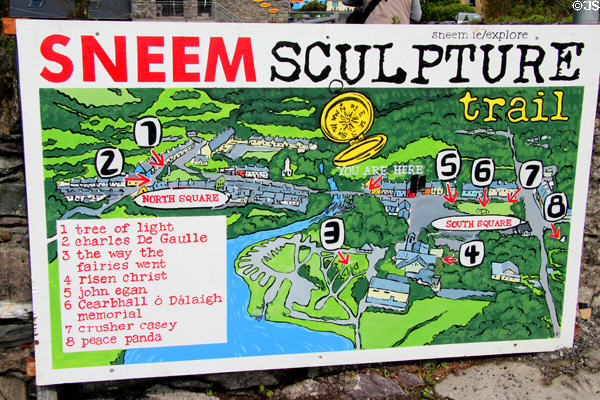 Colorful map of Sneem sculpture trail. Sneem, Ireland.